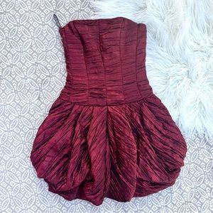 Jessica McClintock Sz 6 Vintage Strapless Ruched Taffeta Maroon Party Dress WT